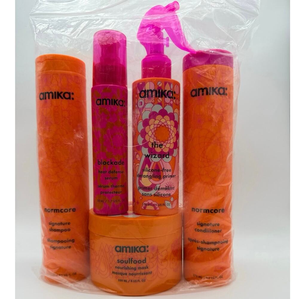 Amika Hair Care Bundle Shampoo, Conditioner, Mask, Primer & Heat Serum